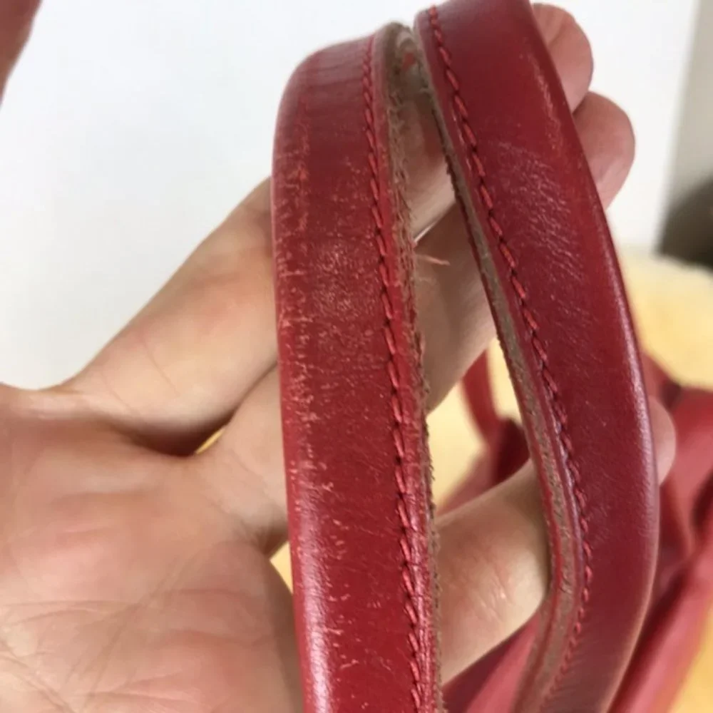 longchamps red pebbled leather satchel bag
